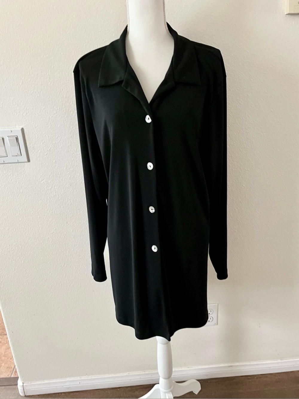 Black Longline Button-Front Blazer Jacket